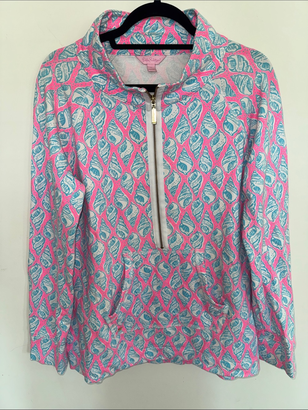 Lilly Pulitzer Pink & Aqua Shell-Print Half-Zip Pullover